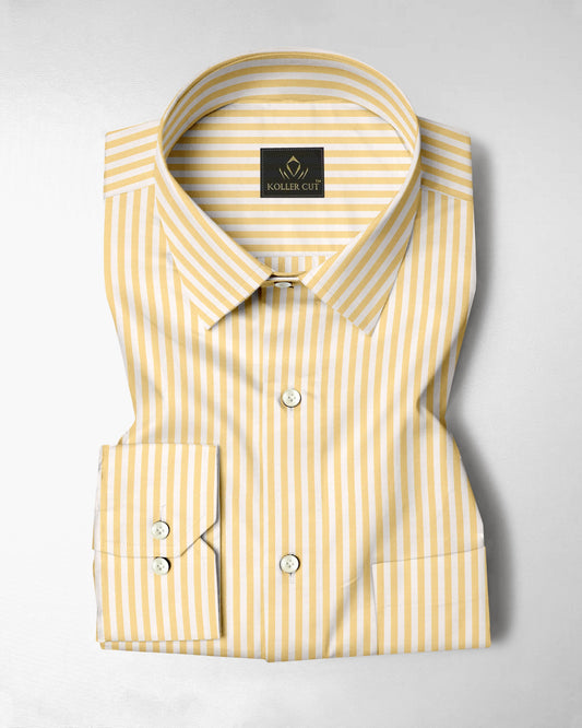 White and Cornsilk Yellow Candy Stripes Oxford Cotton Shirt