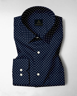 Sodalite Blue and Snow White Polka Dots Printed Cotton Shirt