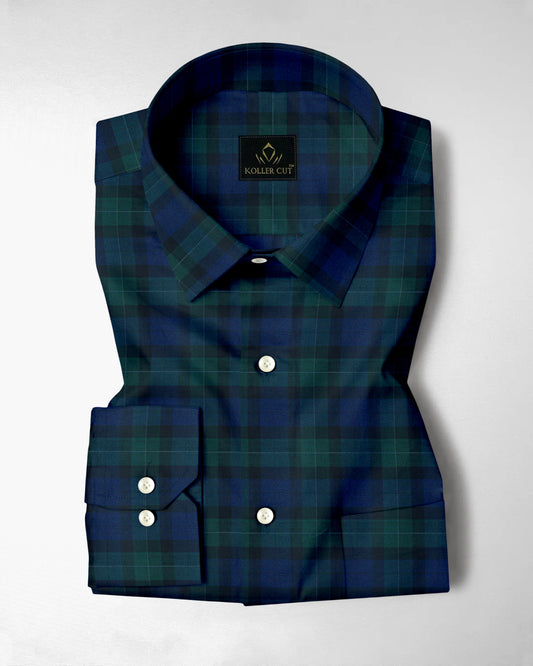 Ink Blue with Castleton Green and Black Multicolored Tartan Checks Premium Cotton Shirt