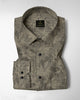 Sable Black and Golden Olive Maple Leaf Printed Broken Thread Stripes Cotton Shirt