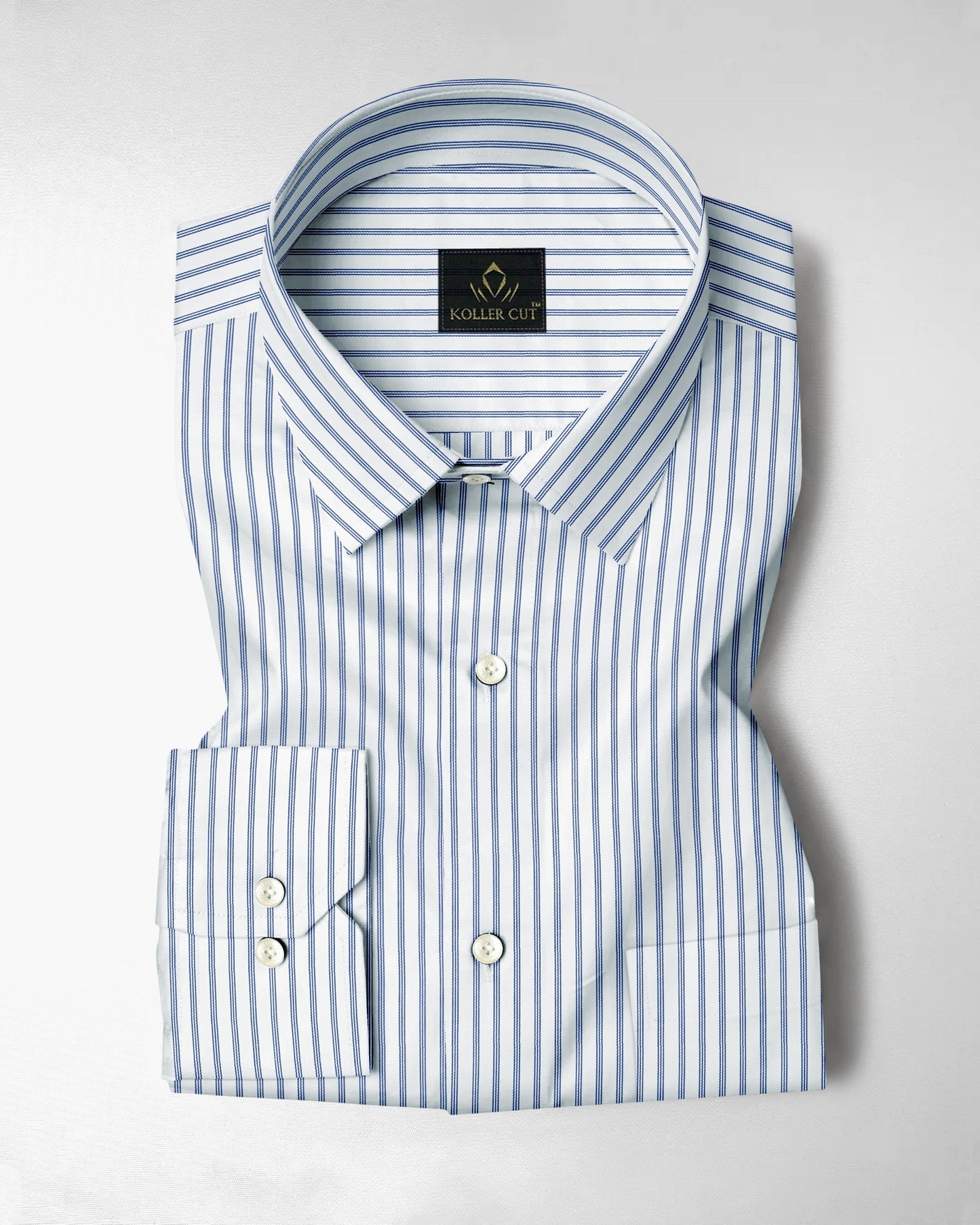 Chambray Blue And Snow White Multitrack Stripes Cotton Shirt