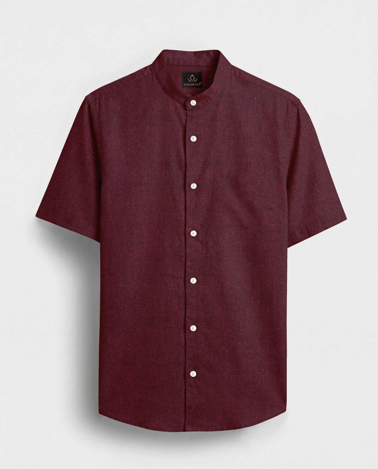 Oxblood Red Two Toned Mandarin Collar Premium Oxford Cotton Shirt