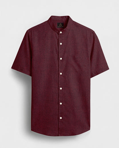 Oxblood Red Two Toned Mandarin Collar Premium Oxford Cotton Shirt