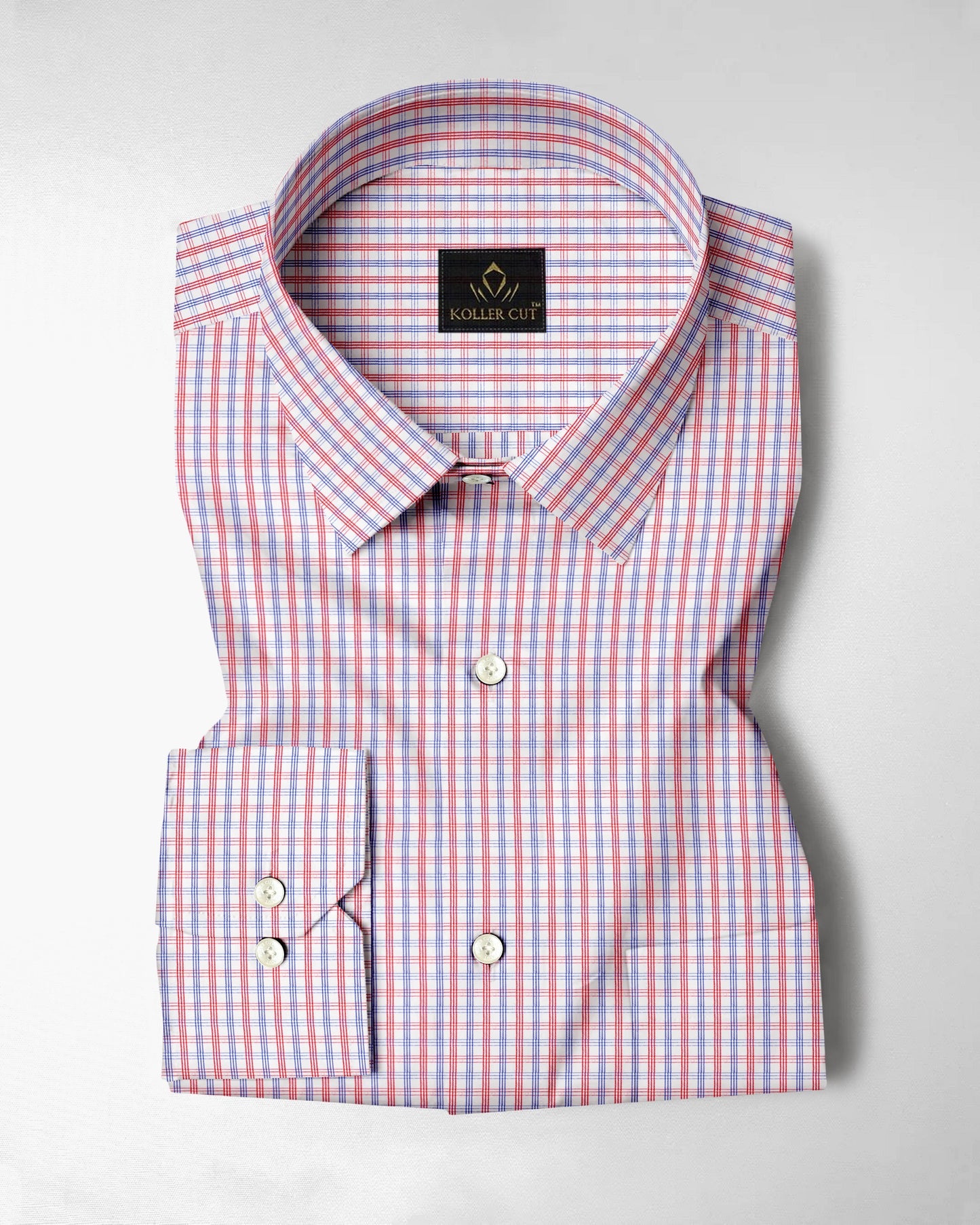 White with Rooibos Red and Lichen Blue Checks Cotton Shirt