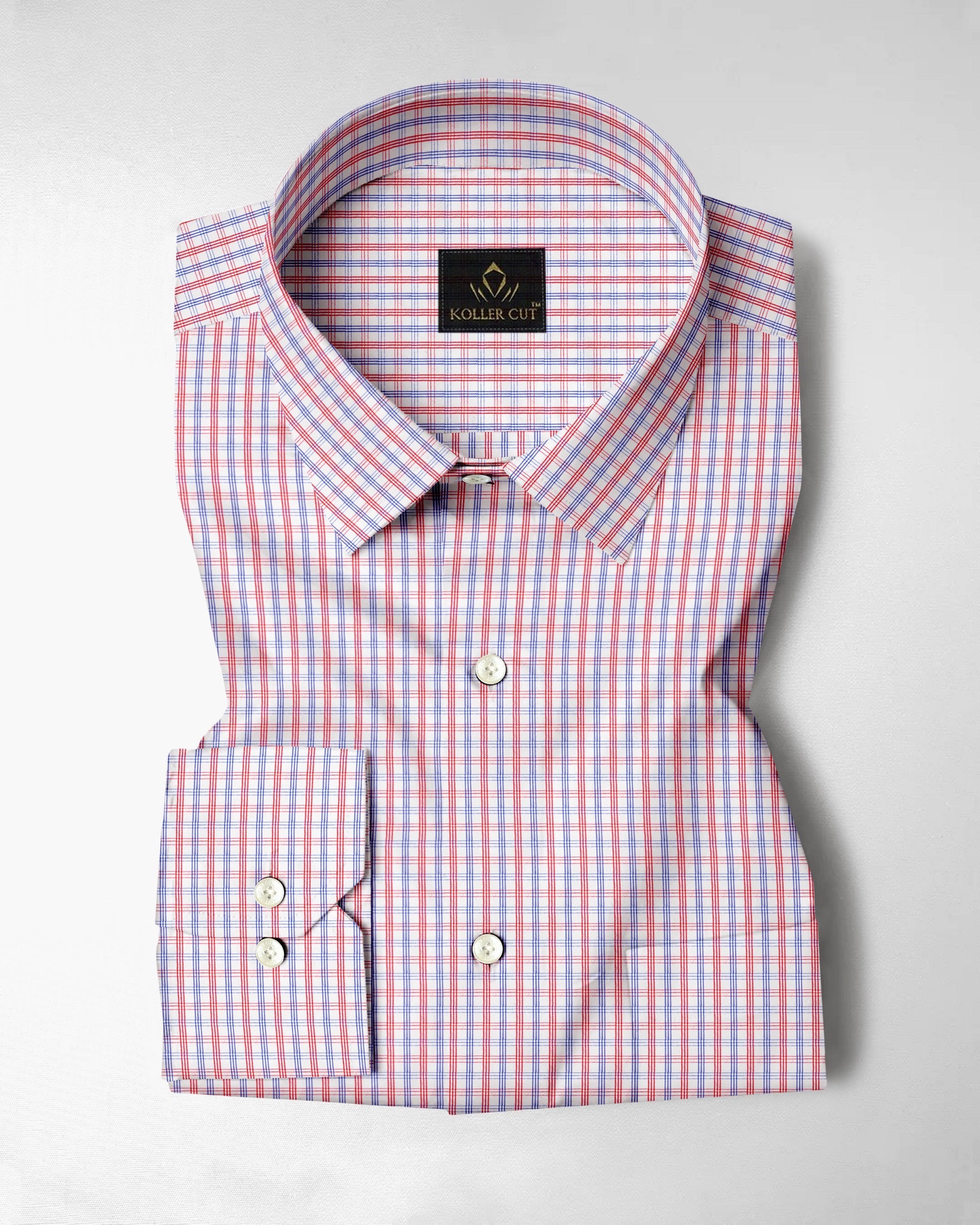 White with Rooibos Red and Lichen Blue Checks Cotton Shirt