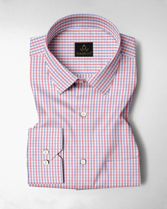 White with Rooibos Red and Lichen Blue Checks Cotton Shirt