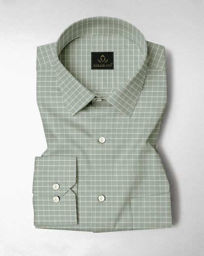 Avocado Green and Snow White Checks Cotton Shirt
