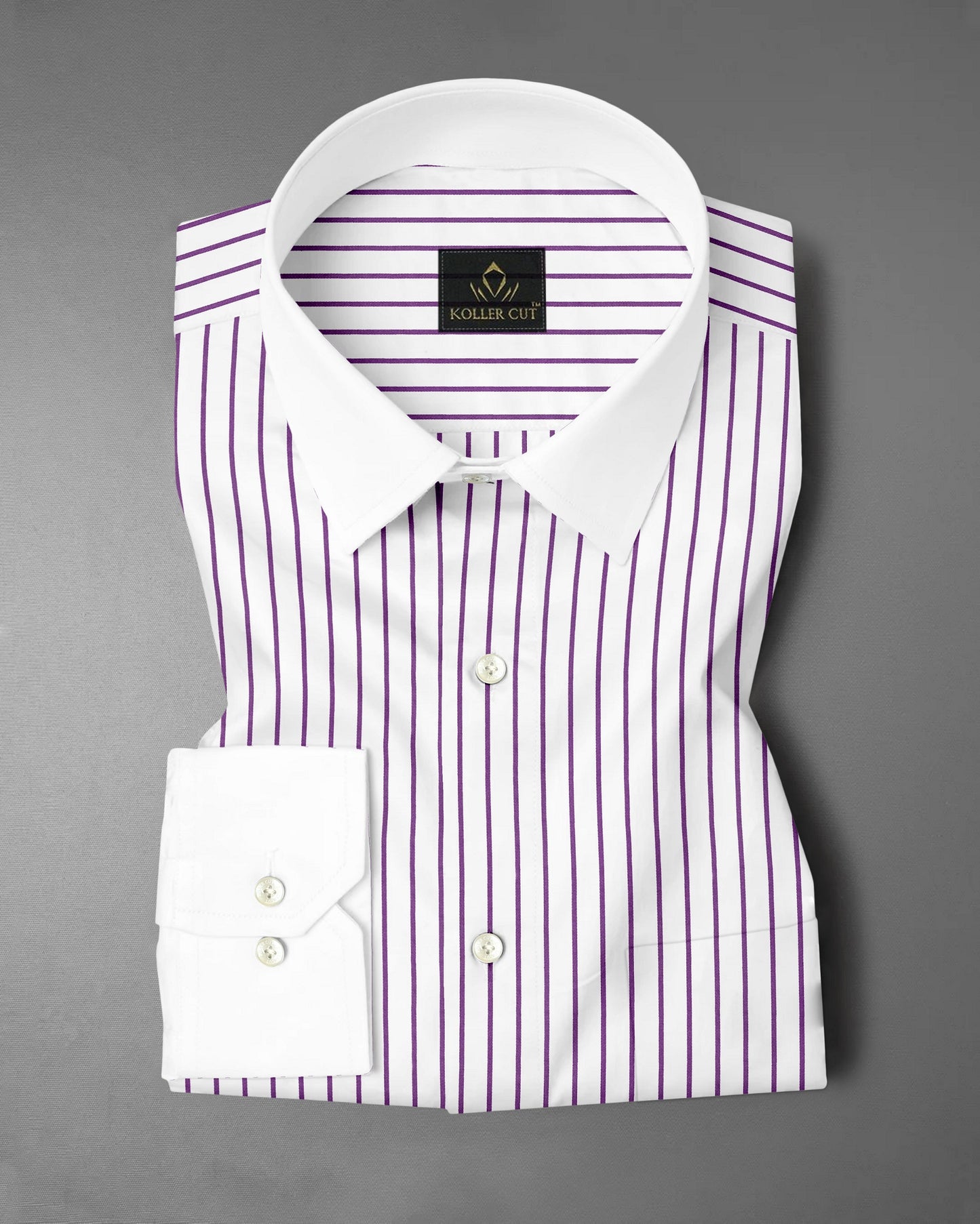 White and Dahlia Purple Stipes Designer Cotton Shirt