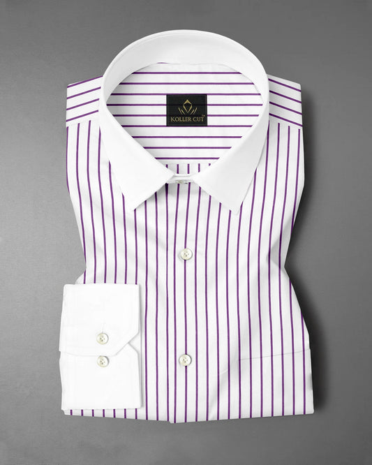 White and Dahlia Purple Stipes Designer Cotton Shirt