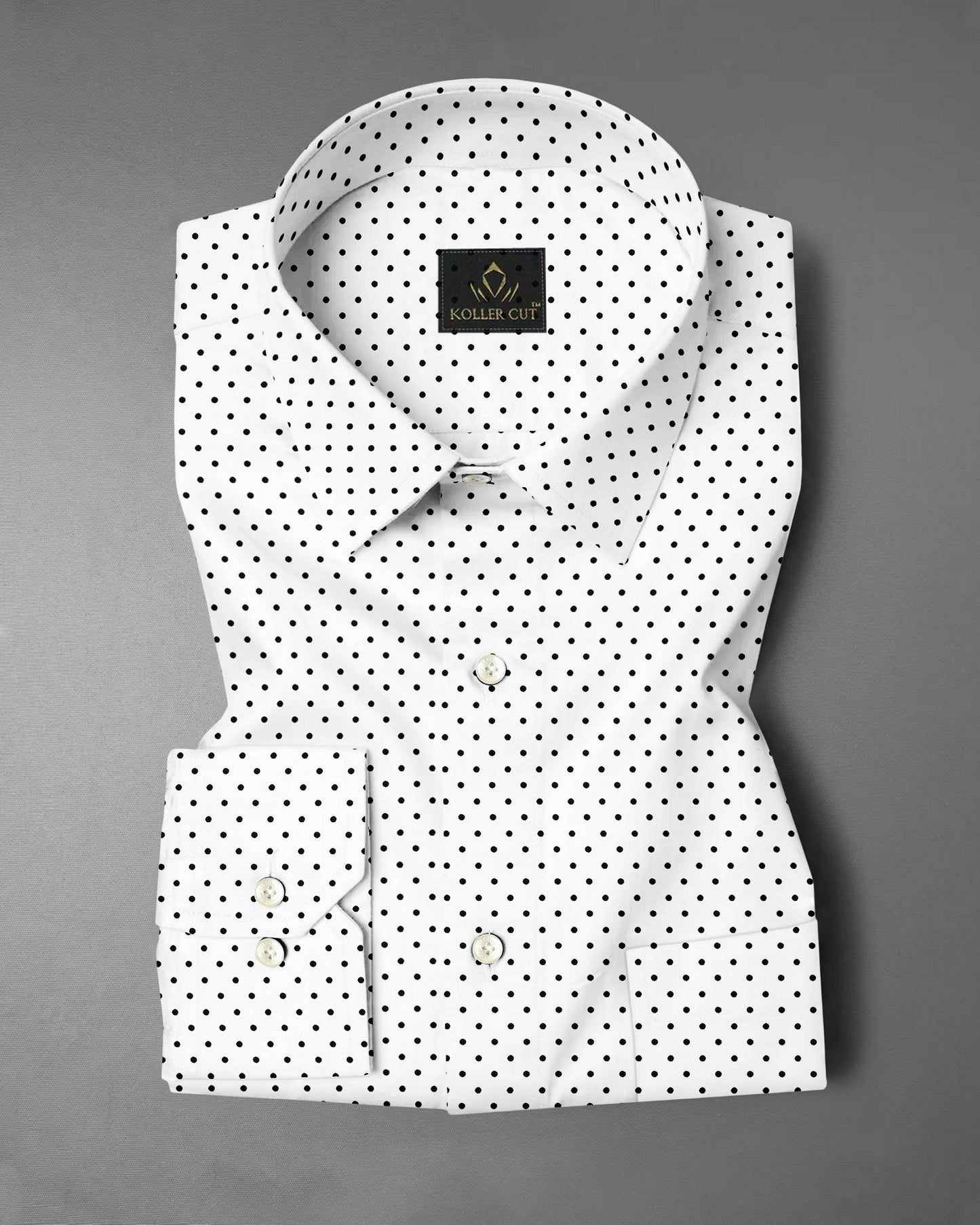 Milk White and Jet Black Polka Dots Printed Cotton Shirt