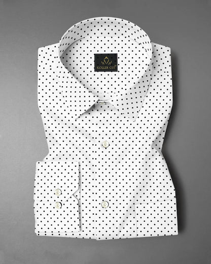 Milk White and Jet Black Polka Dots Printed Cotton Shirt