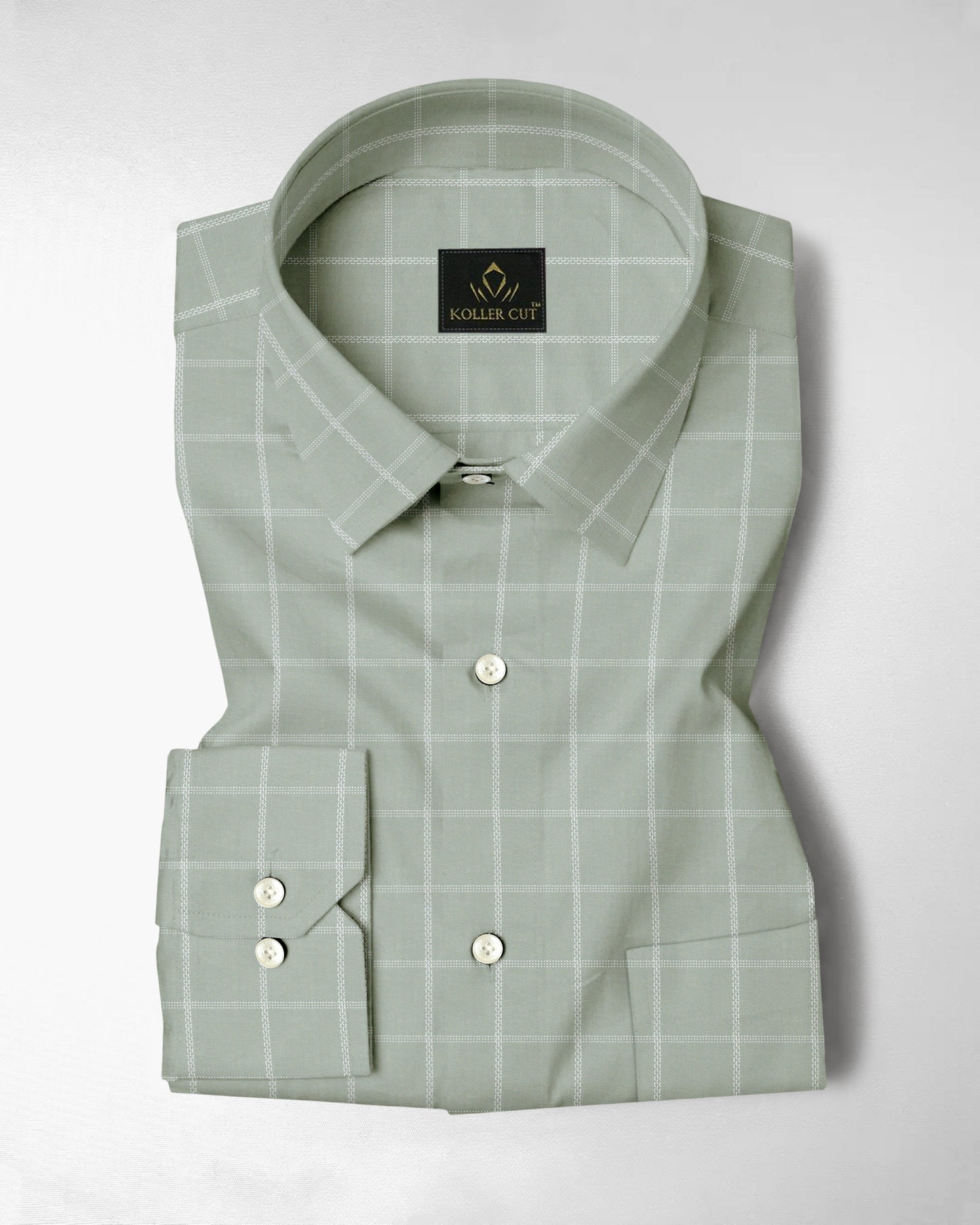 Celadon Green and Frost White Dash Checks Cotton Shirt