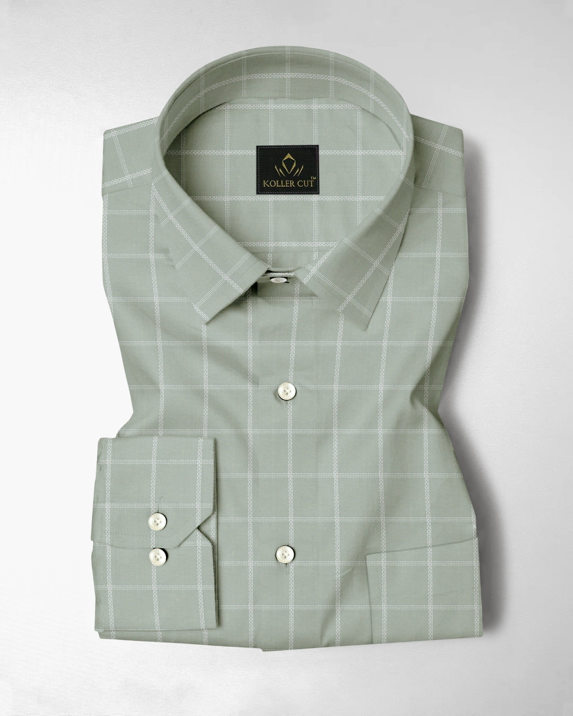 Celadon Green and Frost White Dash Checks Cotton Shirt