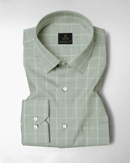 Celadon Green and Frost White Dash Checks Cotton Shirt