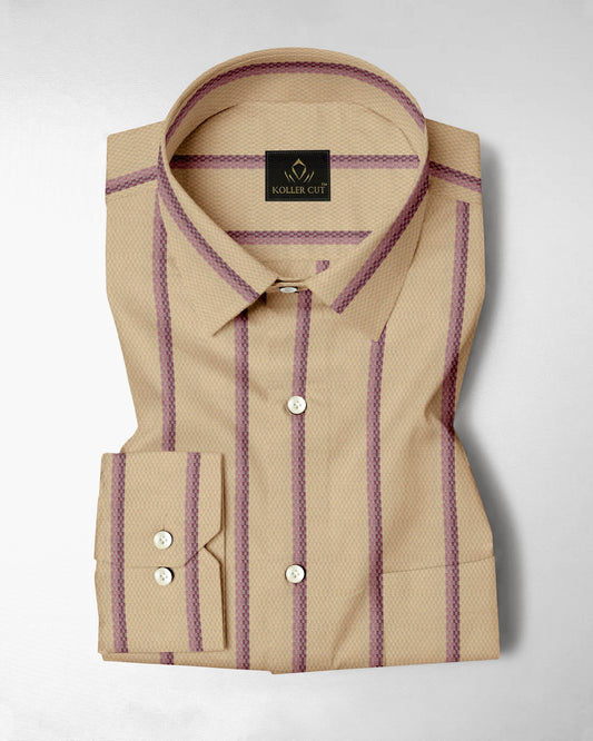 Beige with Millennial Pink and Mellow Mauve Pink Jacquard Stripes Premium Egyptian Giza Cotton Shirt