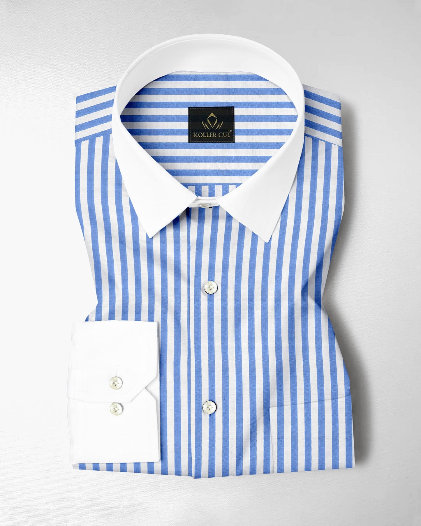 Robbia Blue And Milky White Stripes Oxford Structured Designer Cotton Shirt