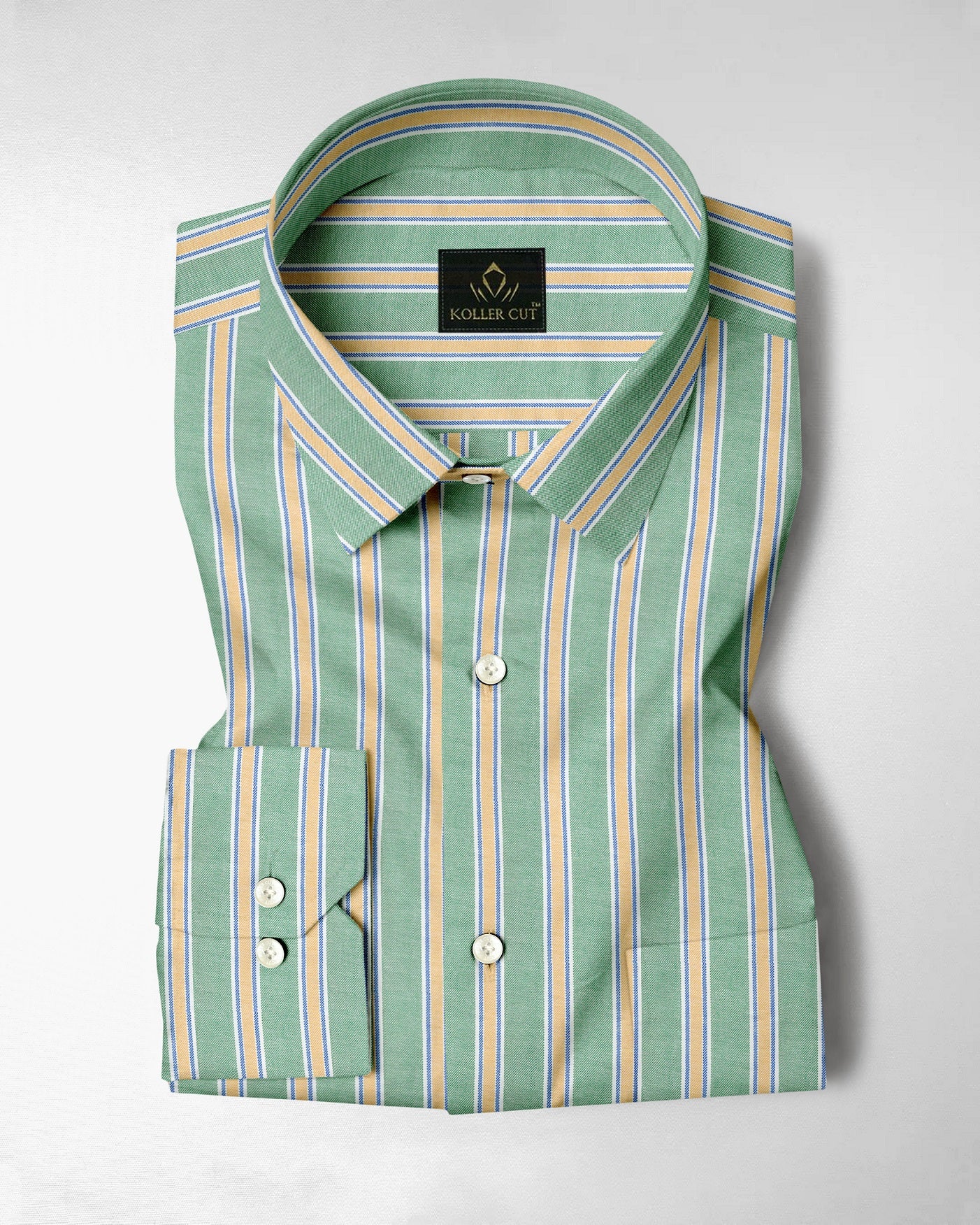 White with Jadesheen Green and Freesia Yellow Oxford Stripes Cotton Shirt
