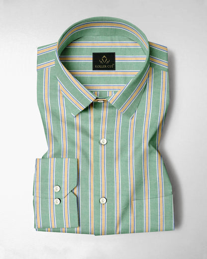 White with Jadesheen Green and Freesia Yellow Oxford Stripes Cotton Shirt