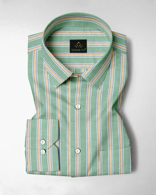 White with Jadesheen Green and Freesia Yellow Oxford Stripes Cotton Shirt