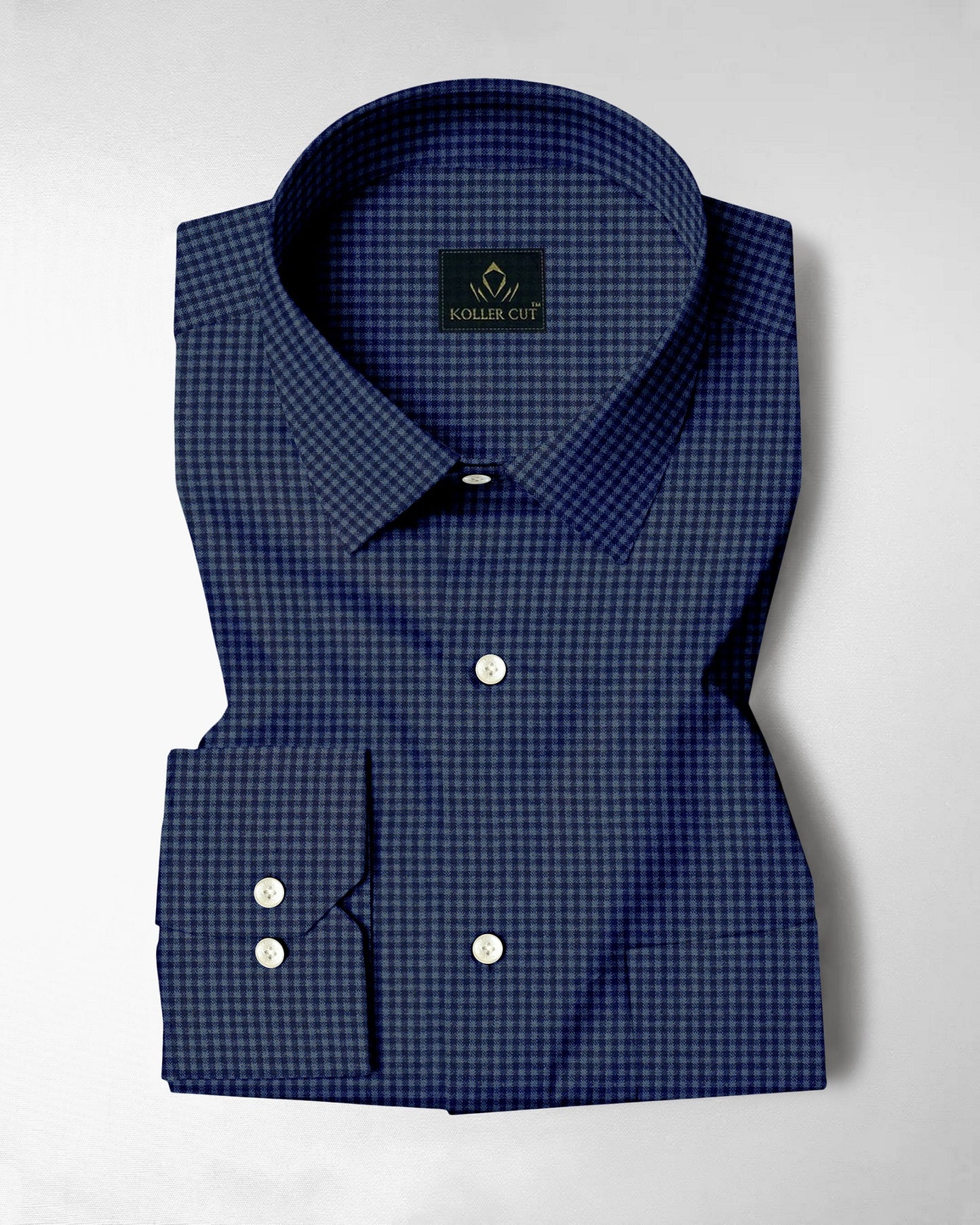 Charcoal Gray and Medieval Blue Gingham Checks Cotton Shirt