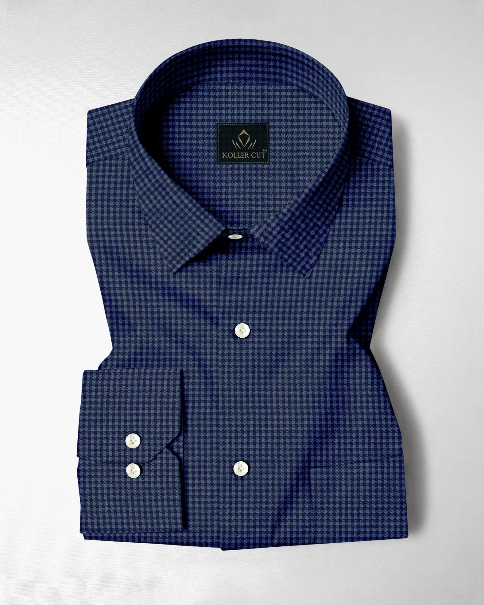 Charcoal Gray and Medieval Blue Gingham Checks Cotton Shirt