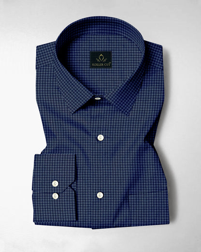 Charcoal Gray and Medieval Blue Gingham Checks Cotton Shirt