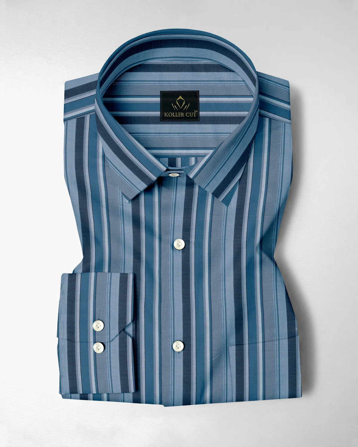 Faience Blue with Silver gray and Riviera Blue Stripes Cotton Shirt