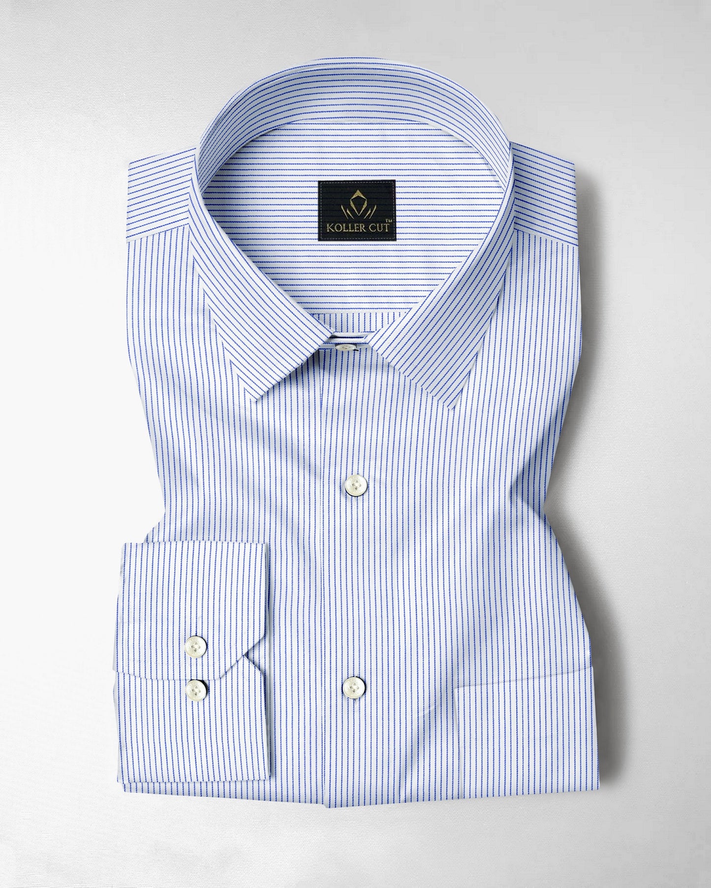 White with Mazarine Blue Stripes Cotton Shirt