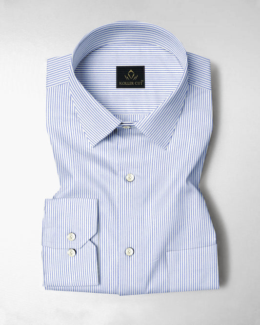 White with Mazarine Blue Stripes Cotton Shirt