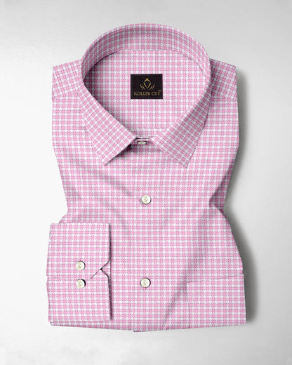 Azalea Pink and Milk White Gingham Shepherd Checks 2 Ply Giza Cotton Shirt