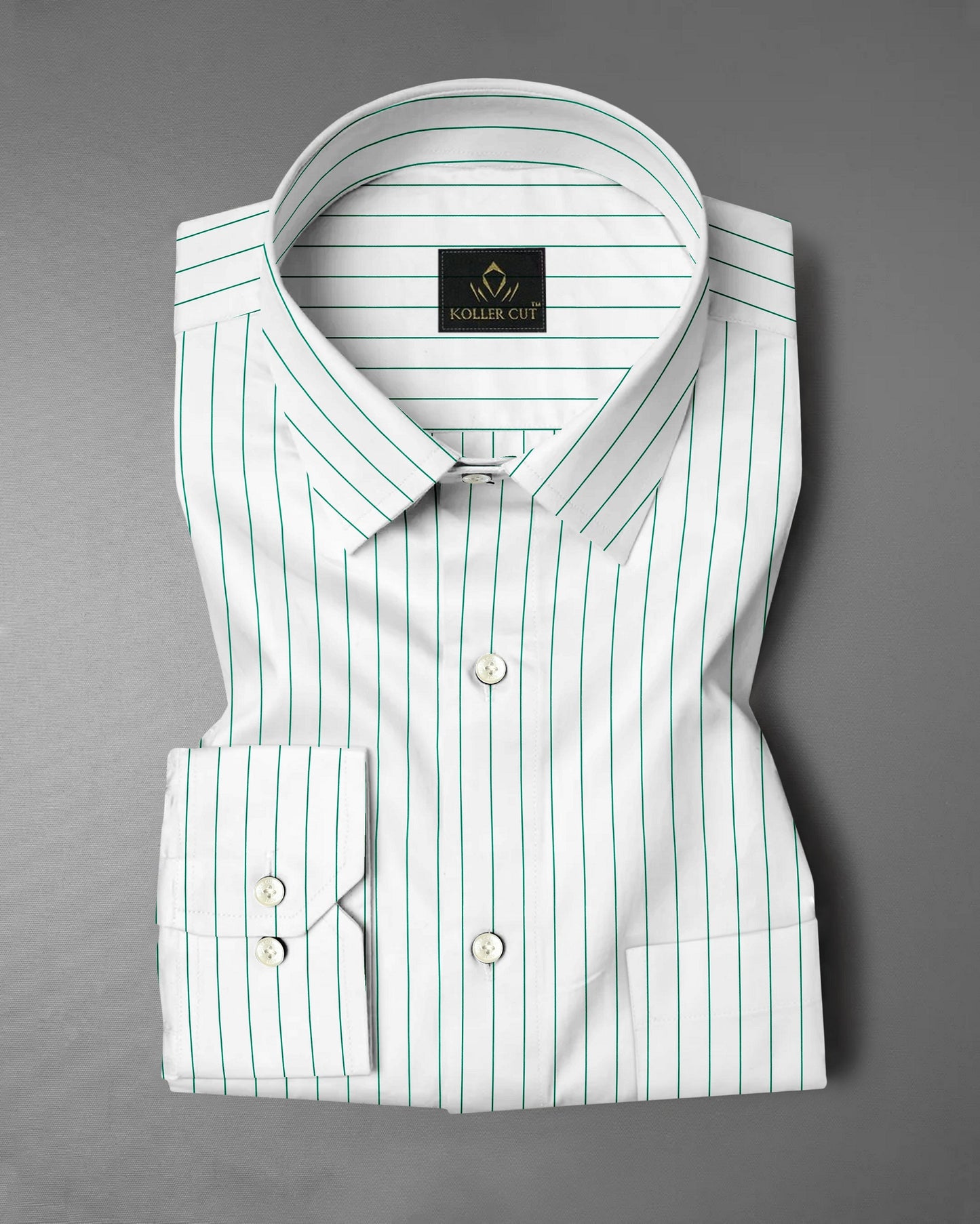 White and Amazon Green Pin Stripes Cotton Shirt