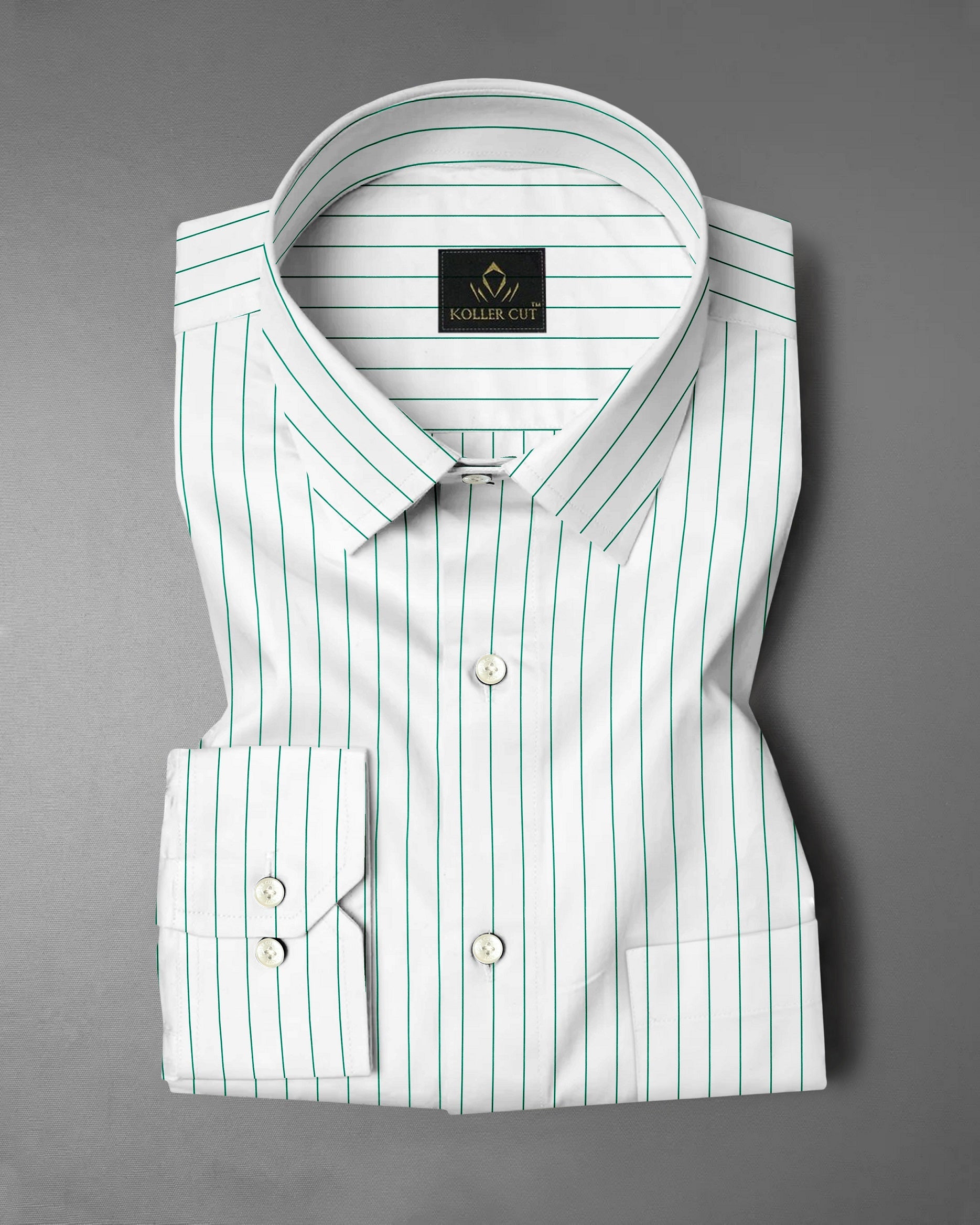 White and Amazon Green Pin Stripes Cotton Shirt