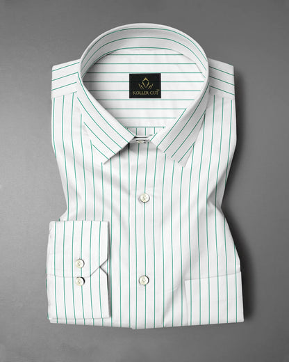 White and Amazon Green Pin Stripes Cotton Shirt