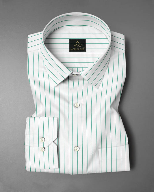 White and Amazon Green Pin Stripes Cotton Shirt