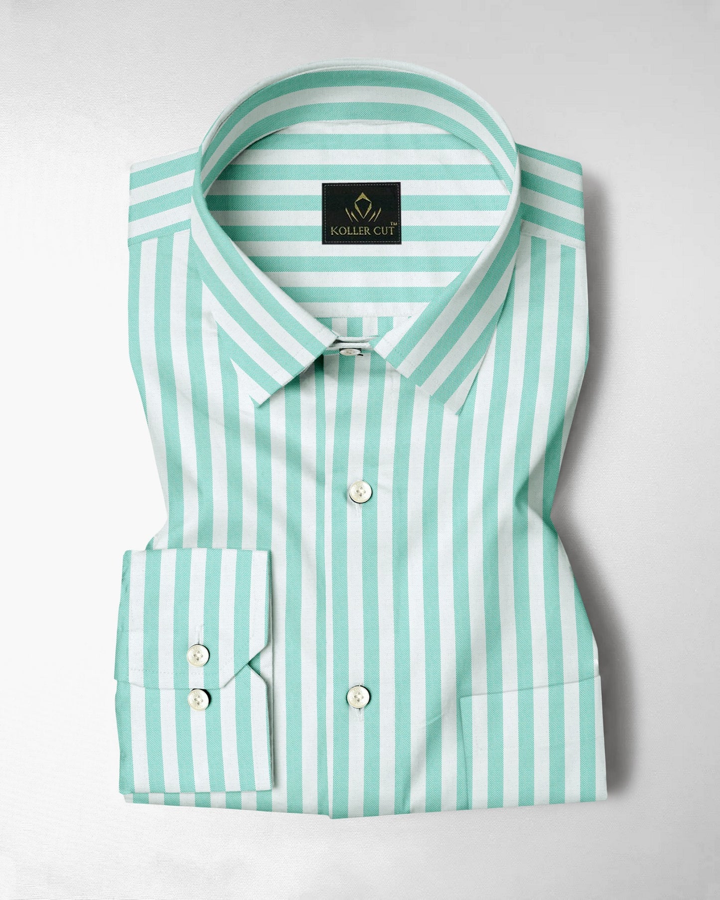 White and Turquoise Green Stripes Oxford Cotton Shirt
