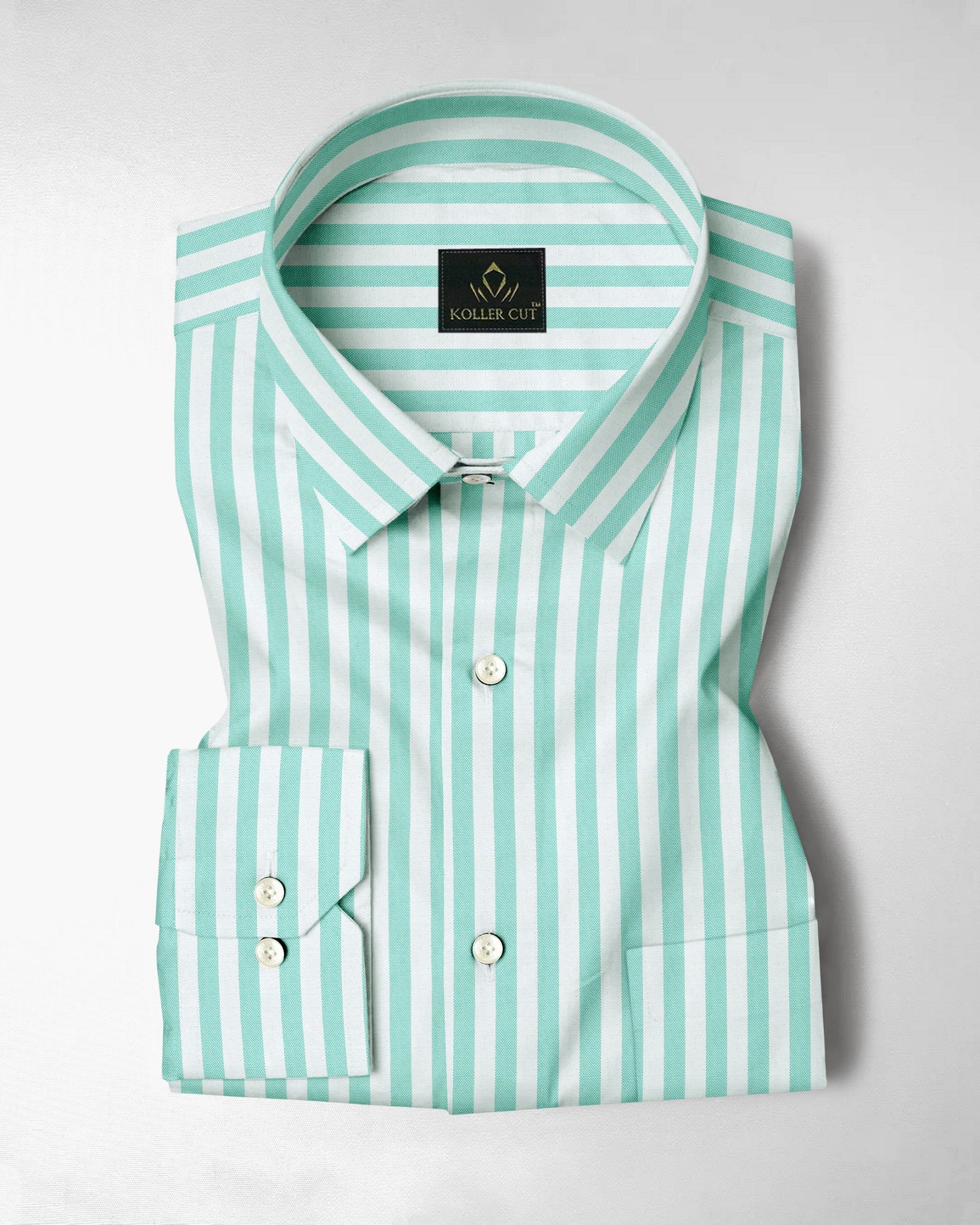 White and Turquoise Green Stripes Oxford Cotton Shirt