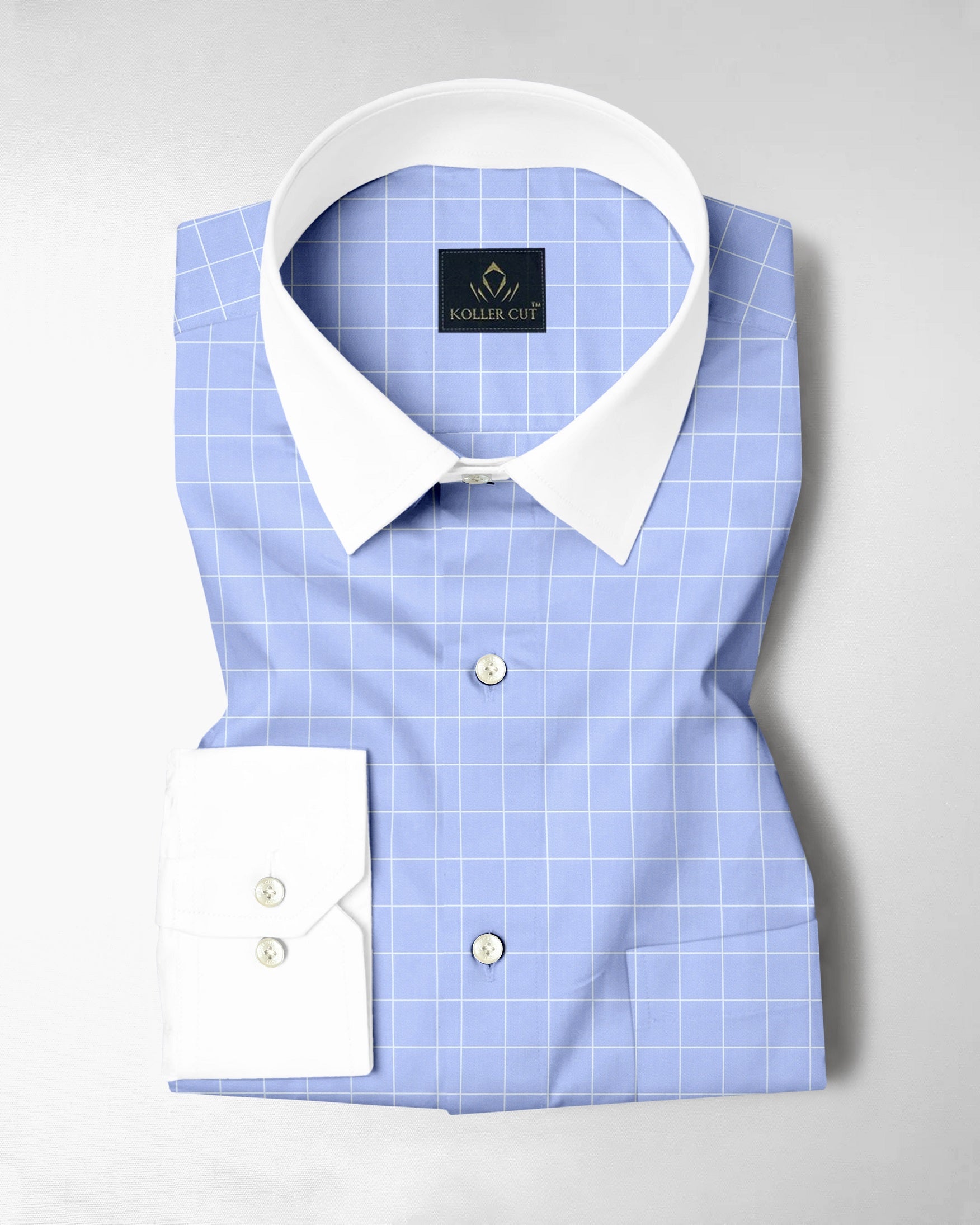 Omphalodes Blue and Salt White Graph Checks Designer Cotton Shirt