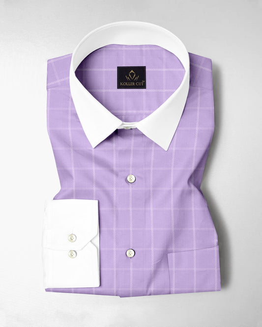 Sheer lilac Purple and Frost White Checks Designer Cotton Shirt