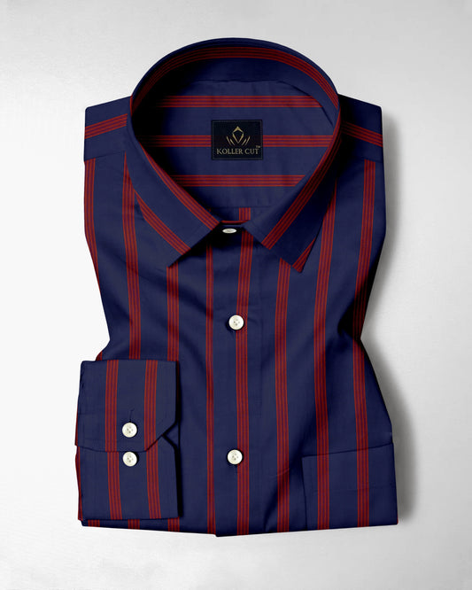 Mazarine Blue and Paprika Red Stripe Cotton Shirt