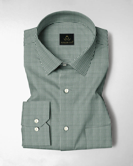 Foliage Green and White Checks Cotton Shirt