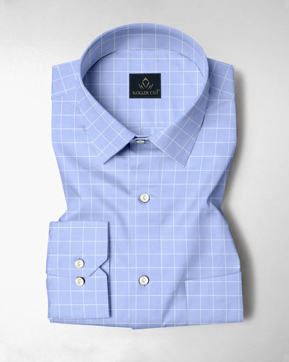 Omphalodes Blue and Salt White Graph Checks Cotton Shirt
