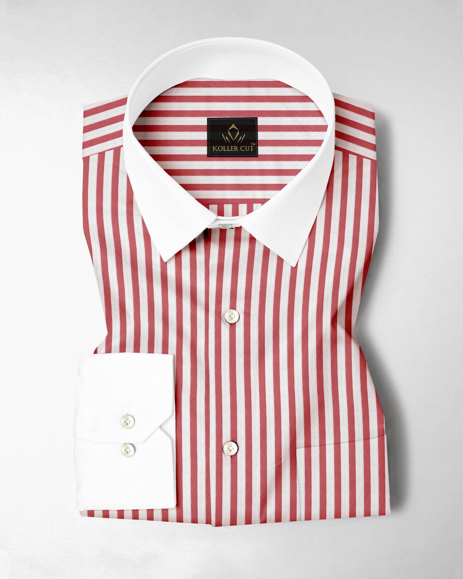 Sandalwood Red And Milky White Stripes Oxford Structured Designer Cotton Shirt