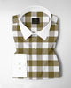 White and Ecru Olive Green Buffalo Checks Designer Cotton Shirt
