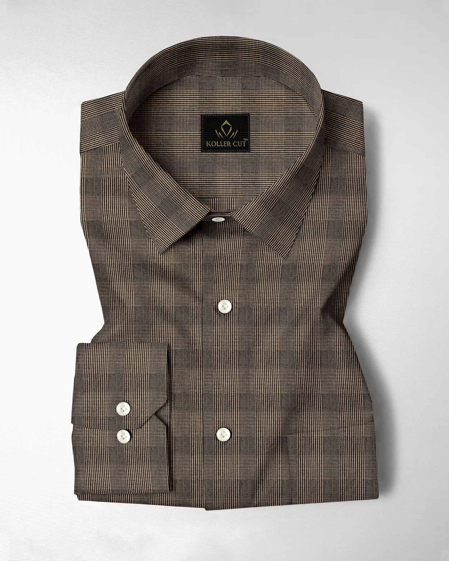 Brass Brown and Caviar Black Jacquard Checks Egyptian Giza Cotton Shirt