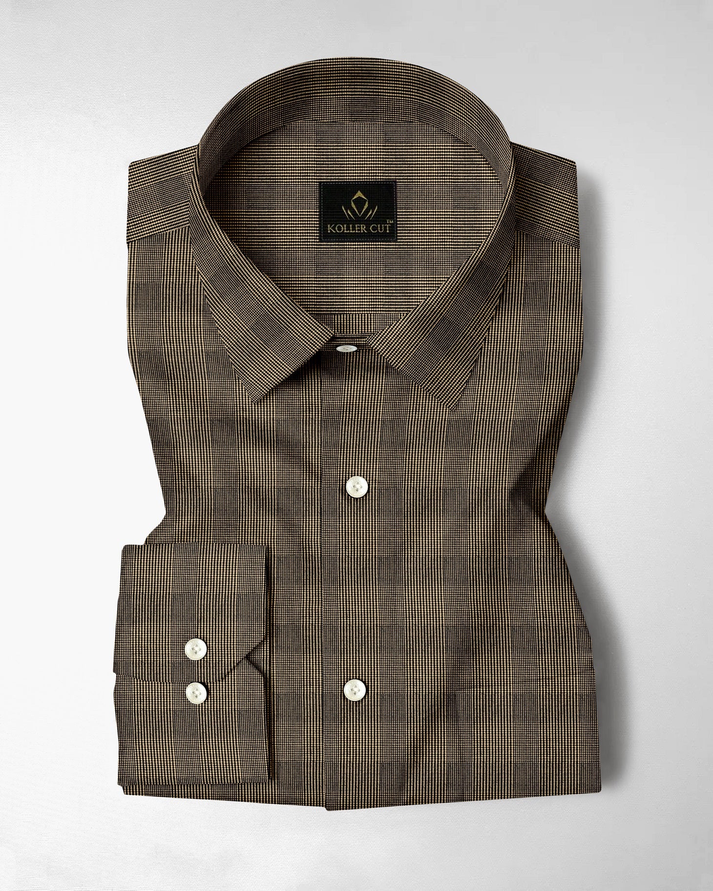 Brass Brown and Caviar Black Jacquard Checks Egyptian Giza Cotton Shirt