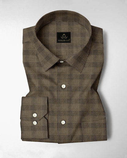 Brass Brown and Caviar Black Jacquard Checks Egyptian Giza Cotton Shirt