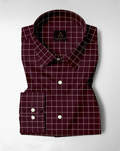 Aubergine Maroon and Salt White Graph Checks Cotton Shirt