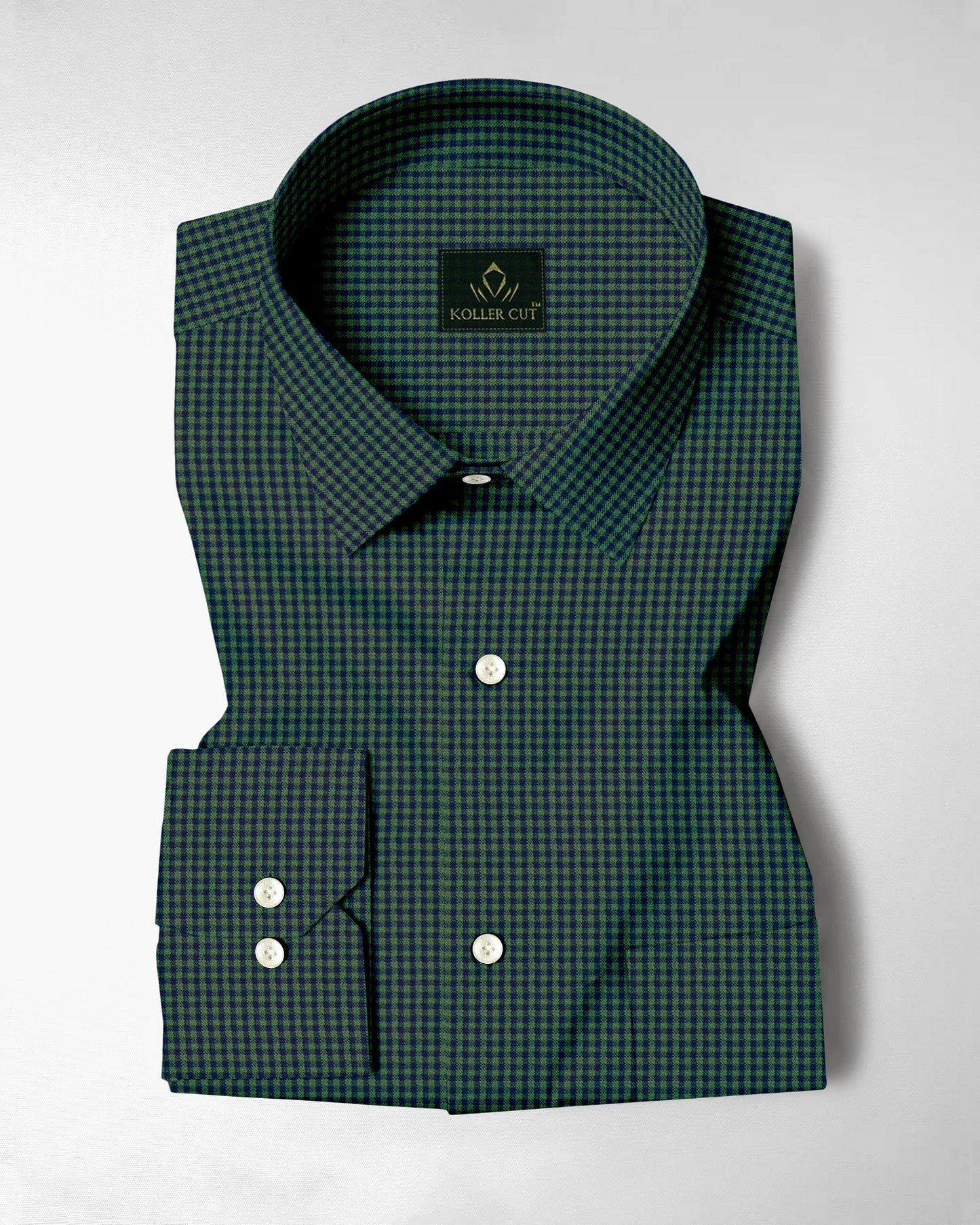 Pine Green and Medieval Blue Gingham Checks Cotton Shirt