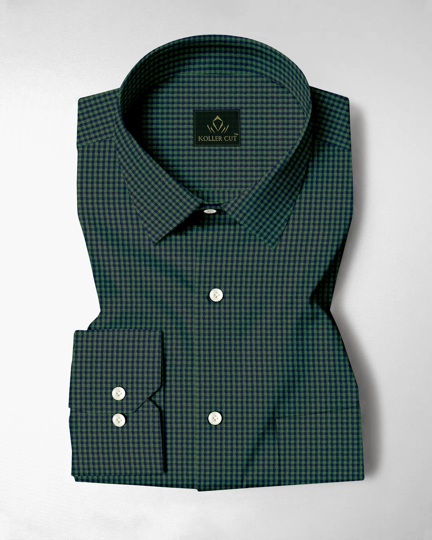 Pine Green and Medieval Blue Gingham Checks Cotton Shirt