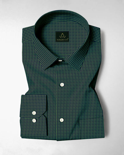 Pine Green and Medieval Blue Gingham Checks Cotton Shirt
